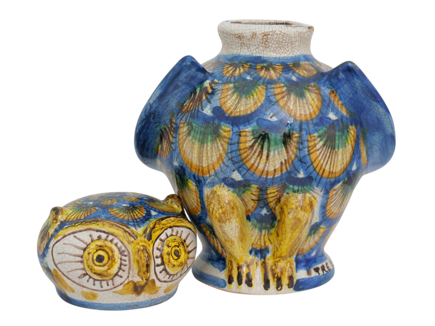Civetta H18 decorazione penna pavone blu