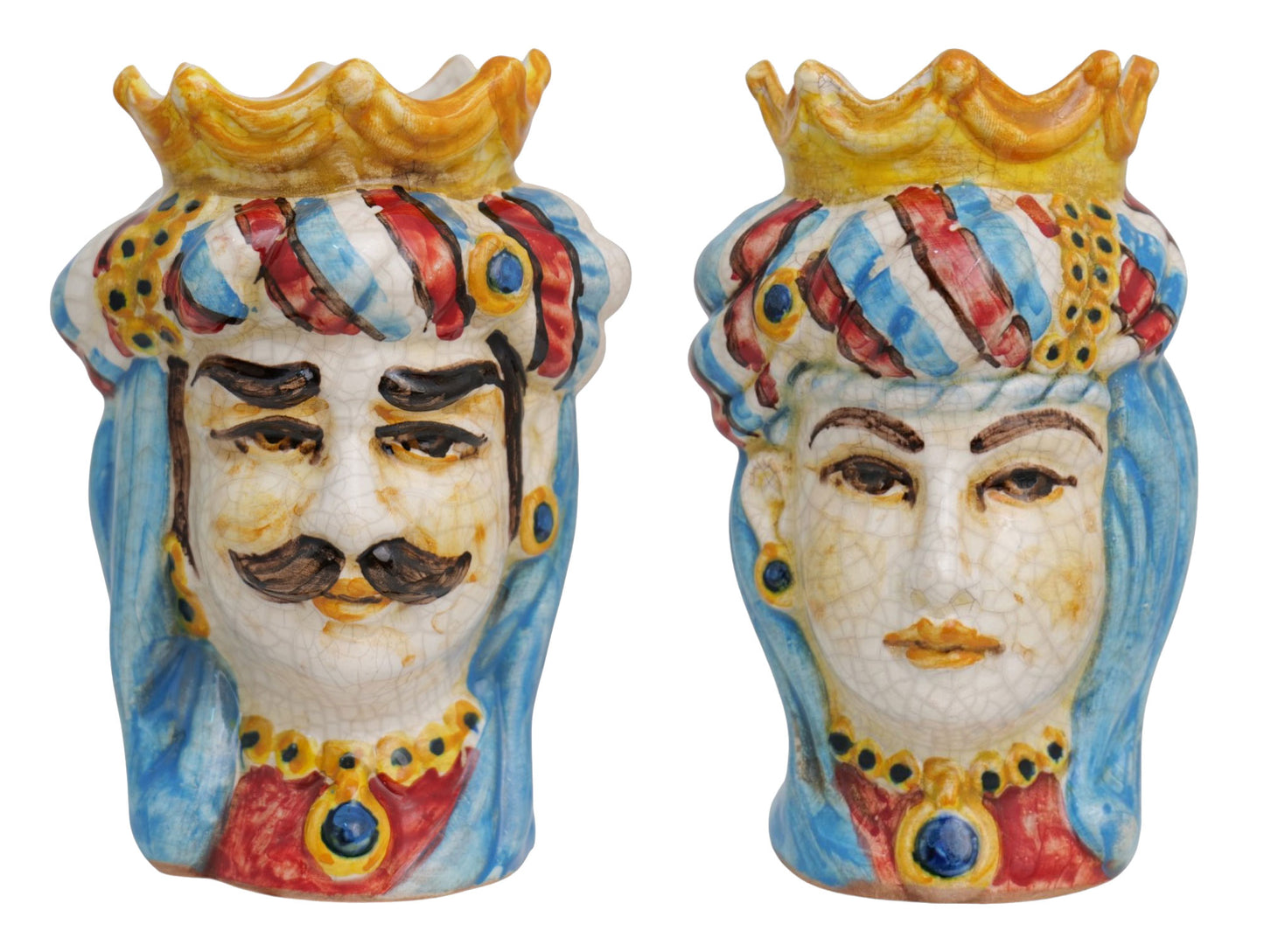 Pair of polychrome Moor's heads H 14 cm