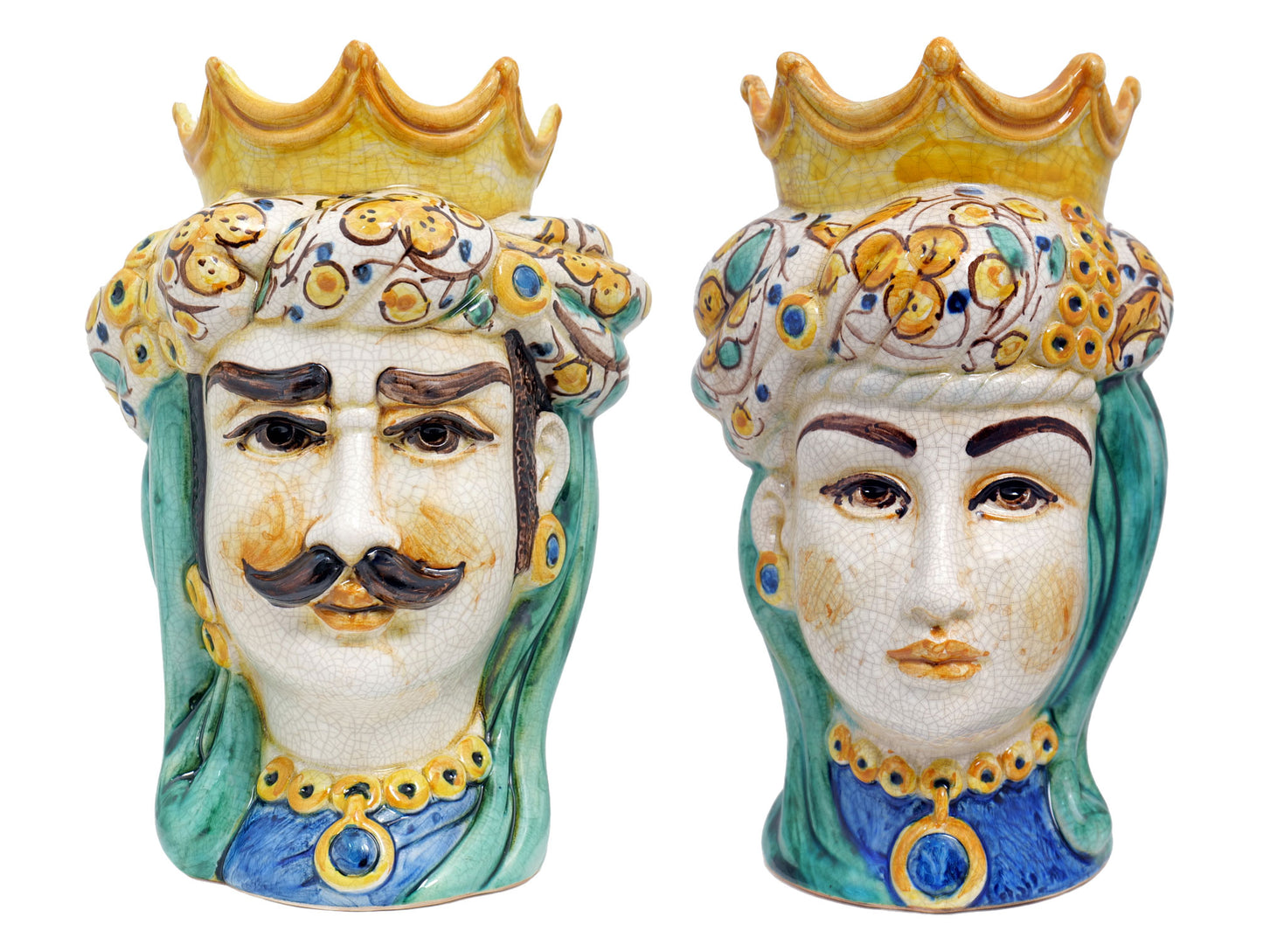Pair of polychrome Moor's heads H 25 cm