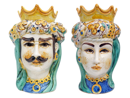 Pair of polychrome Moor's heads H 25 cm