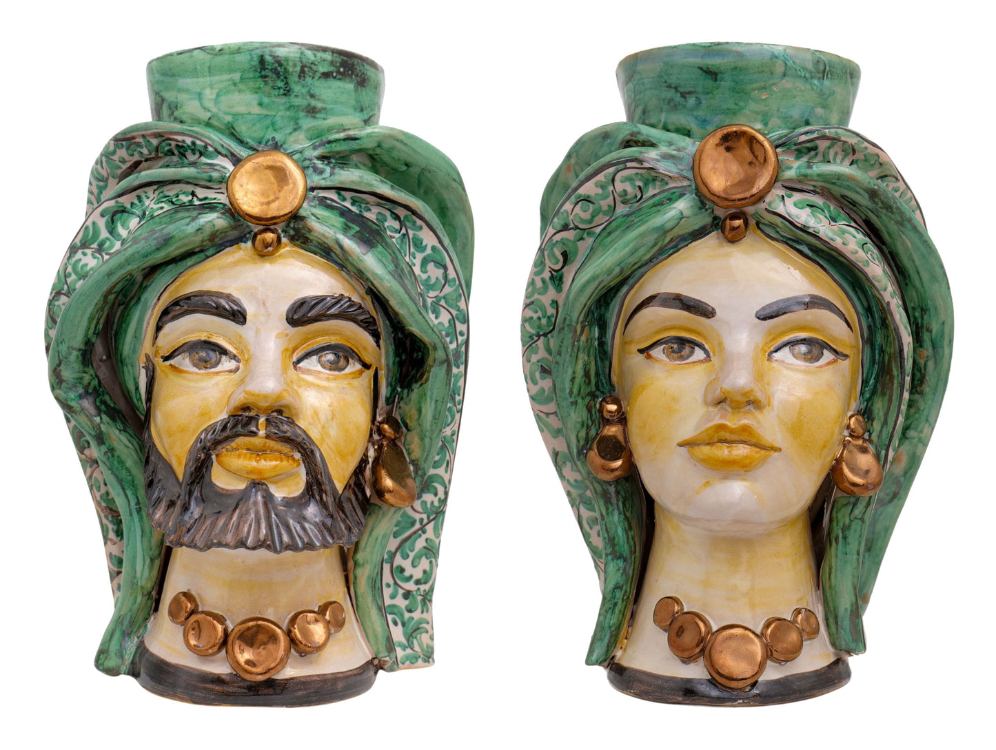 Pair of polychrome Moor's heads H 30 "bronze"