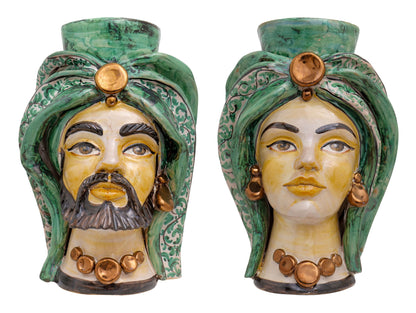 Pair of polychrome Moor's heads H 30 "bronze"
