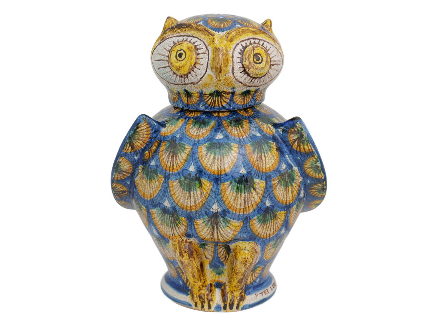 Owl H28 blue peacock feather decoration