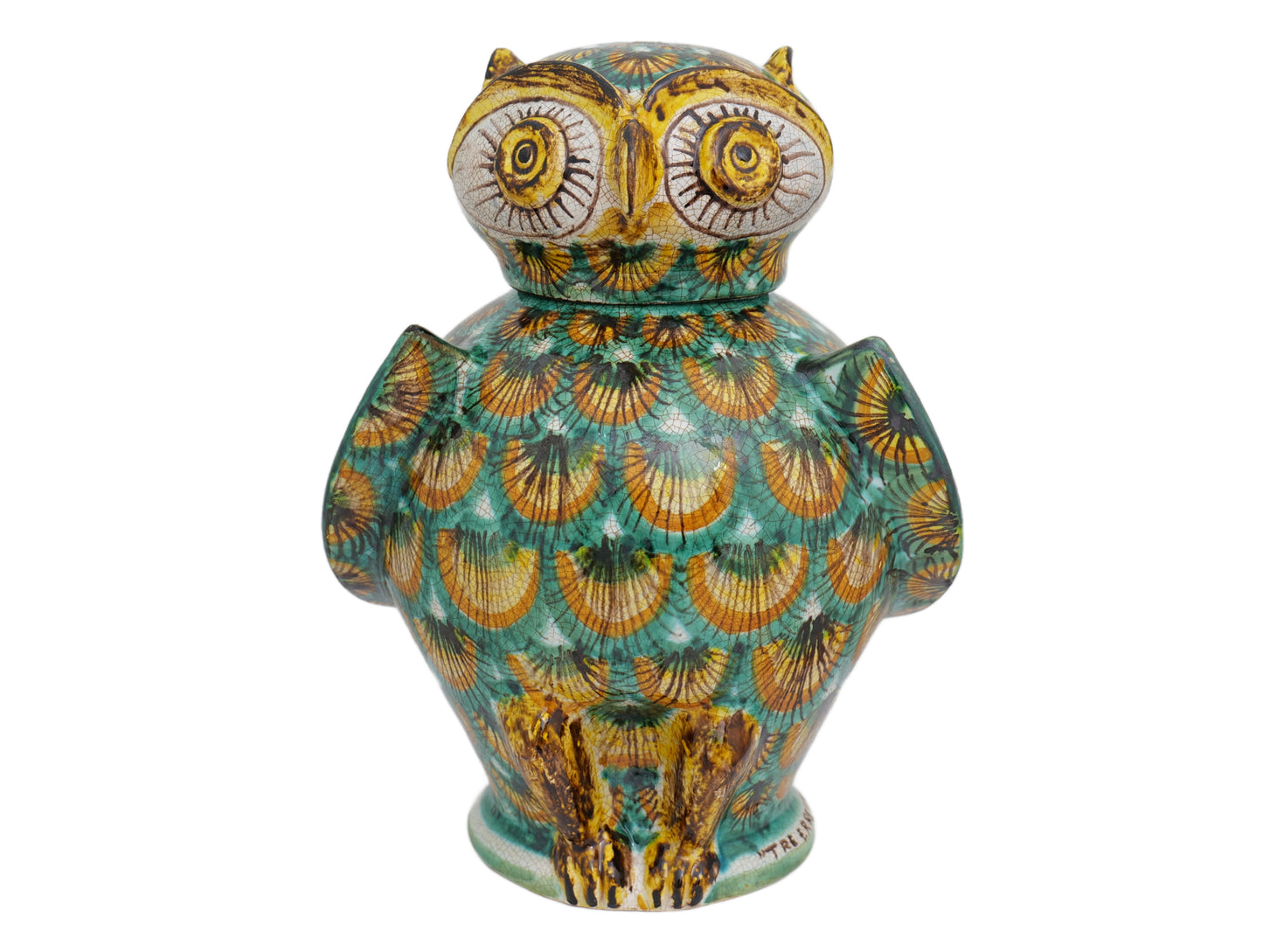 Owl H28 green peacock feather decoration
