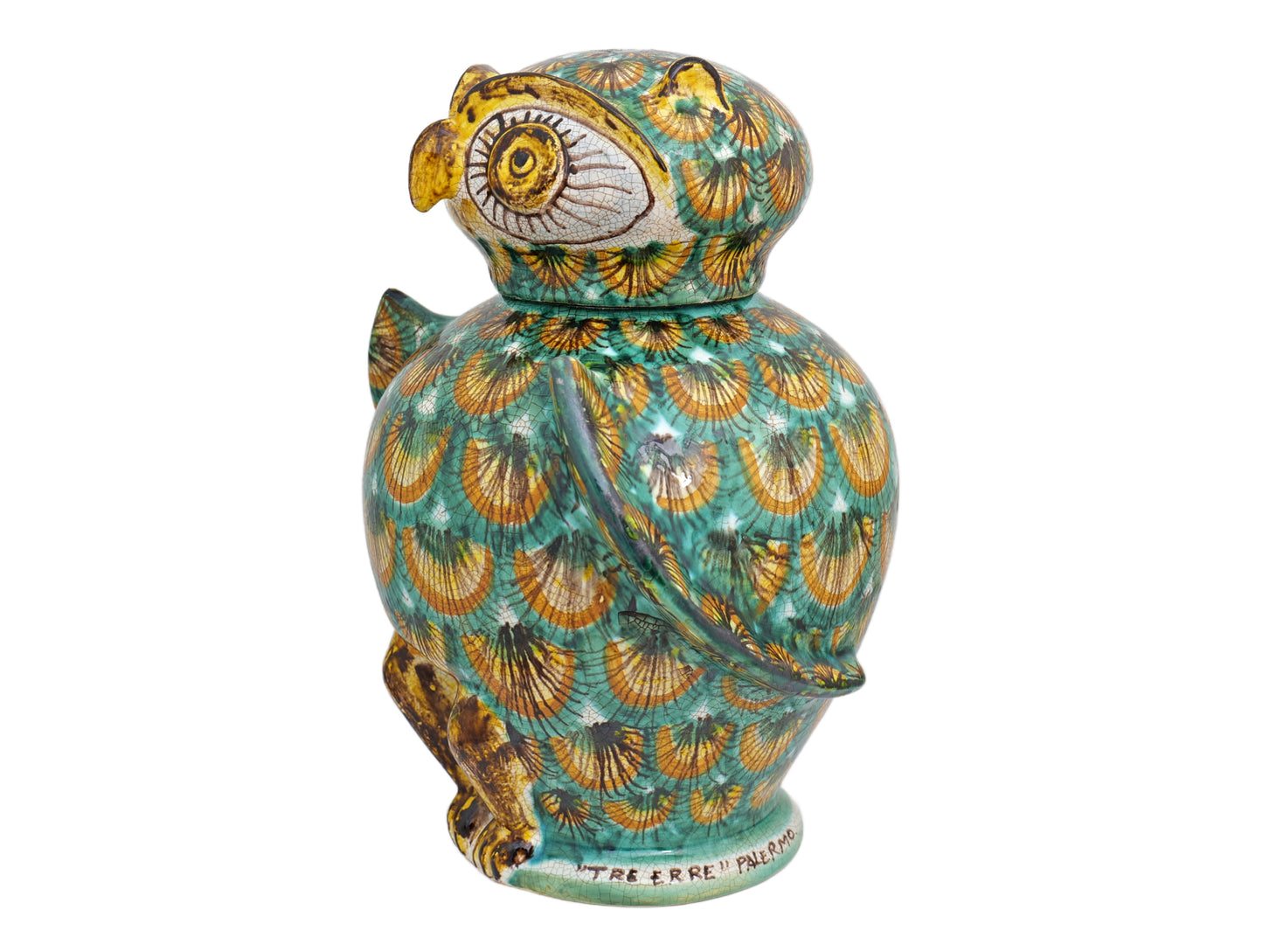 Owl H28 green peacock feather decoration