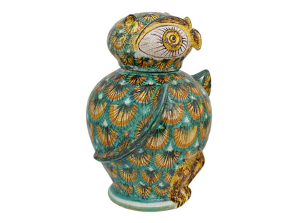 Owl H28 green peacock feather decoration