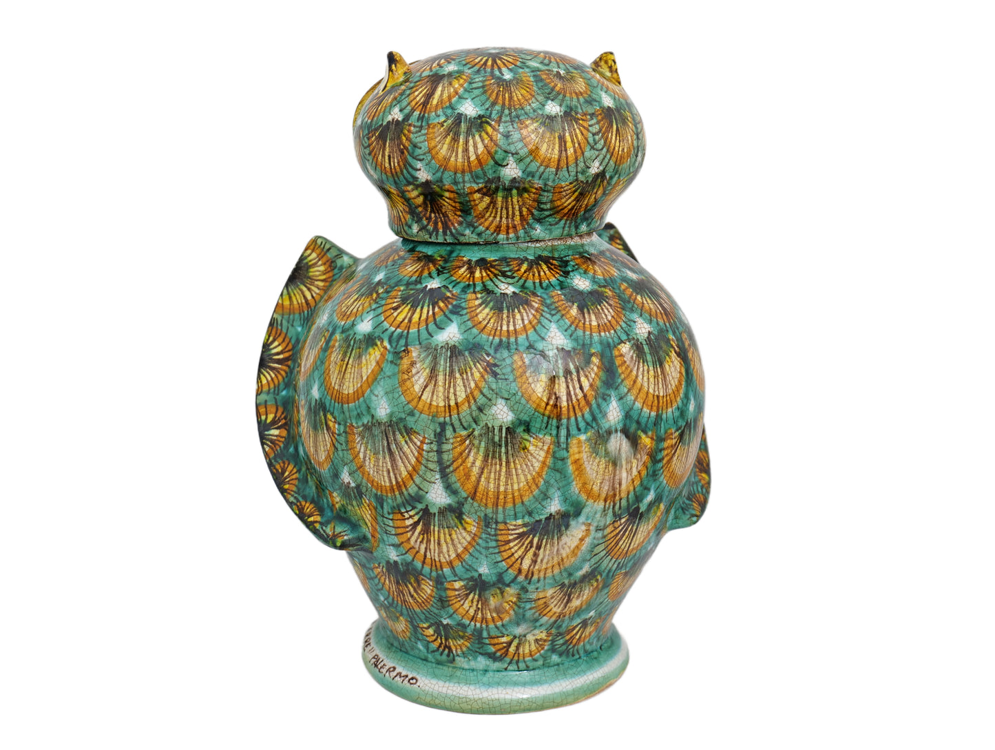 Owl H28 green peacock feather decoration
