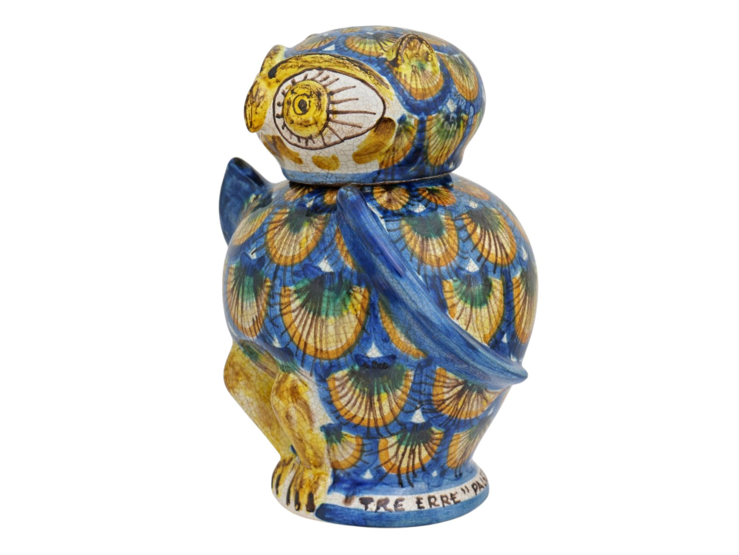 Civetta H18 decorazione penna pavone blu