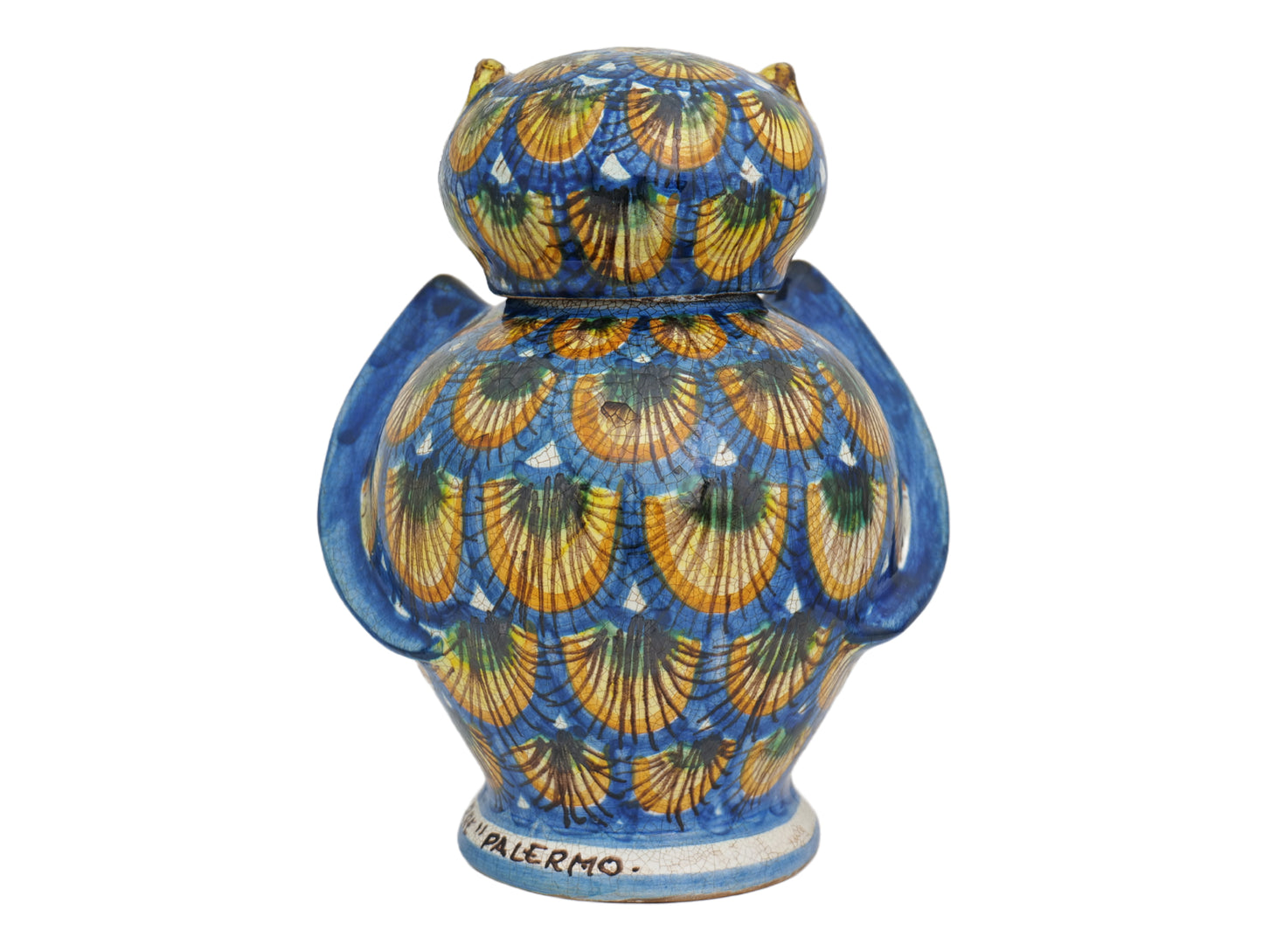 Civetta H18 decorazione penna pavone blu