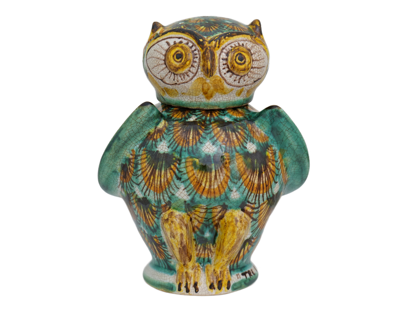 Owl H18 green peacock feather decoration