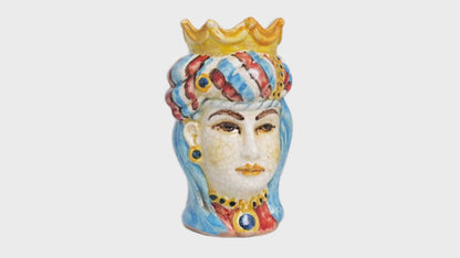 Pair of polychrome Moor's heads H 14 cm