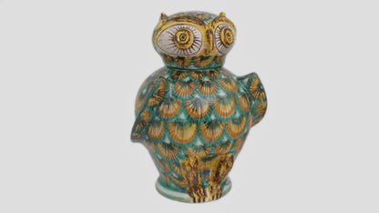 Owl H28 green peacock feather decoration